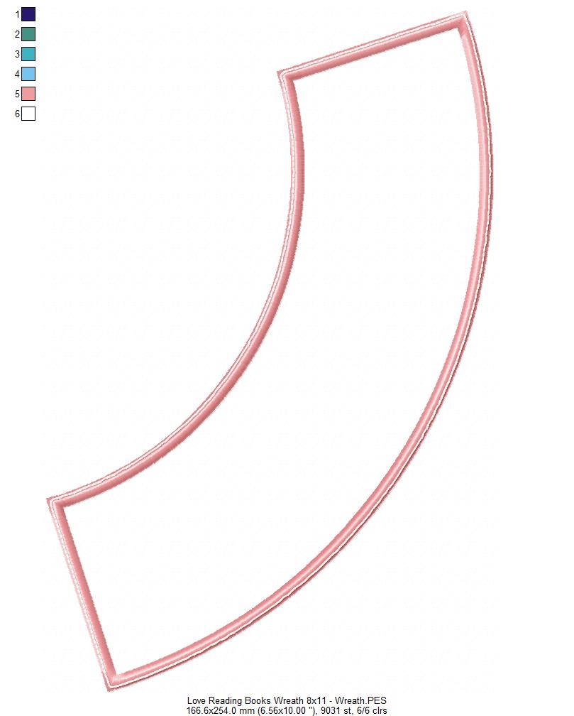 Love Reading Books Wreath Ornament - ITH Project - Machine Embroidery Design