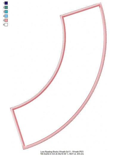 Love Reading Books Wreath Ornament - ITH Project - Machine Embroidery Design