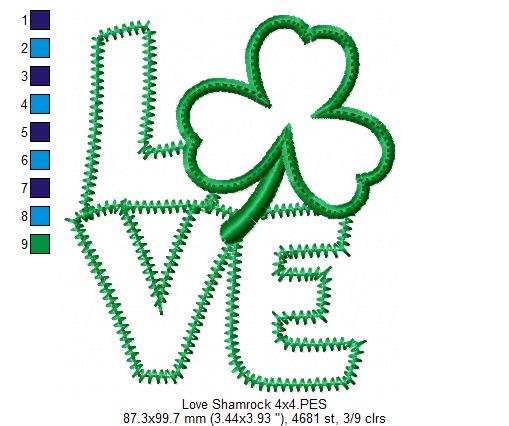Love Shamrock - Applique - Machine Embroidery Design