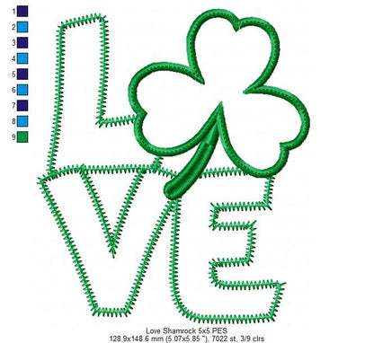 Love Shamrock - Applique - Machine Embroidery Design