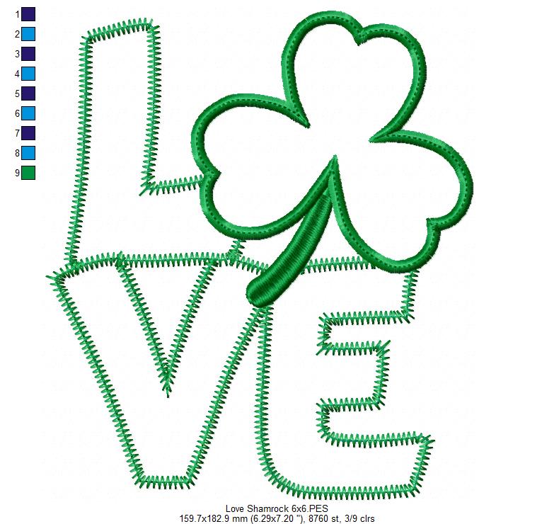 Love Shamrock - Applique - Machine Embroidery Design