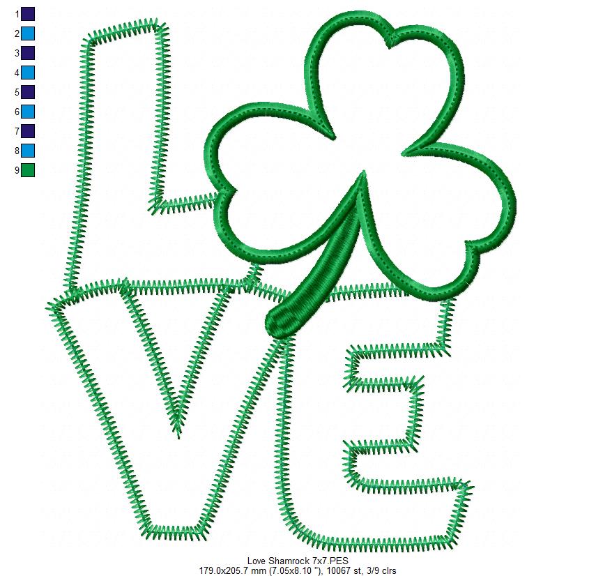 Love Shamrock - Applique - Machine Embroidery Design