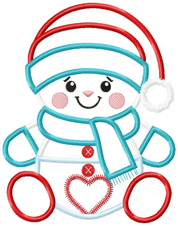 Valentines Snowman - Applique - Machine Embroidery Design