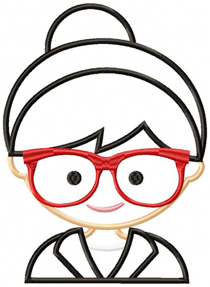 Cute Girl with Glasses – Appliqué – Machine Embroidery Design