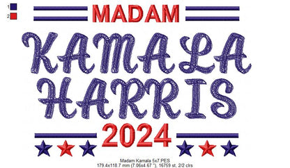 Madam Kamala Harris - Sketch Stitch - Machine Embroidery Design
