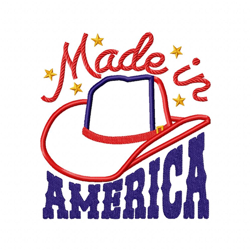 Made in America Cowboy Hat - Applique - Machine Embroidery Design