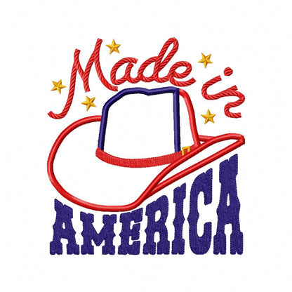 Made in America Cowboy Hat - Applique - Machine Embroidery Design