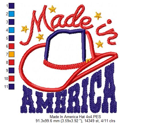Made in America Cowboy Hat - Applique - Machine Embroidery Design