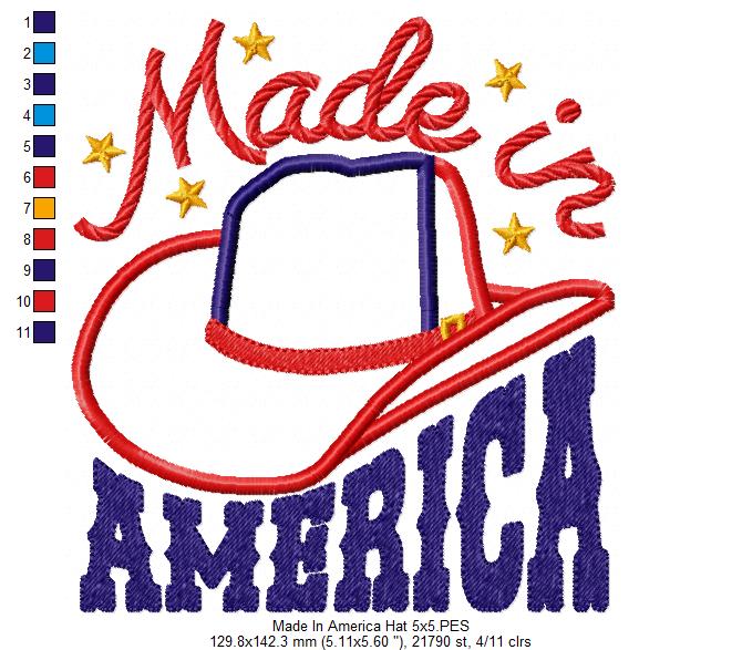 Made in America Cowboy Hat - Applique - Machine Embroidery Design