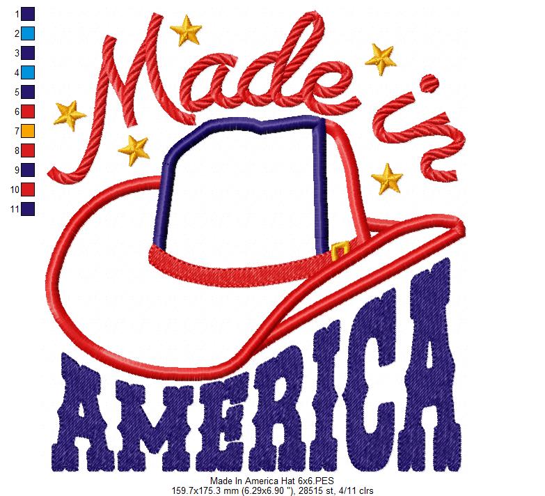 Made in America Cowboy Hat - Applique - Machine Embroidery Design