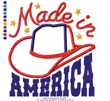 Made in America Cowboy Hat - Applique - Machine Embroidery Design