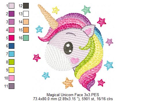 Magical Unicorn Face - Rippled Stitch - Machine Embroidery Design