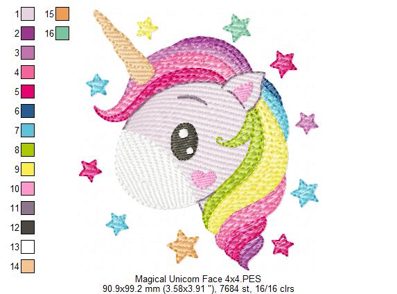 Magical Unicorn Face - Rippled Stitch - Machine Embroidery Design