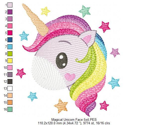 Magical Unicorn Face - Rippled Stitch - Machine Embroidery Design