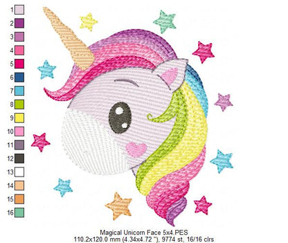 Magical Unicorn Face - Rippled Stitch - Machine Embroidery Design