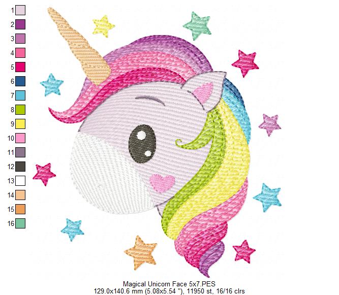 Magical Unicorn Face - Rippled Stitch - Machine Embroidery Design
