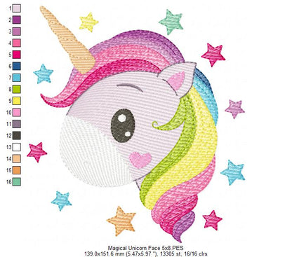 Magical Unicorn Face - Rippled Stitch - Machine Embroidery Design