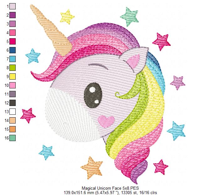 Magical Unicorn Face - Rippled Stitch - Machine Embroidery Design