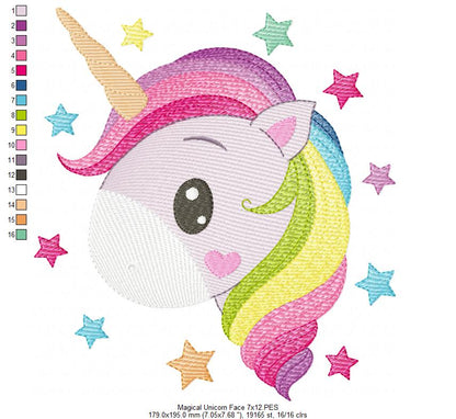Magical Unicorn Face - Rippled Stitch - Machine Embroidery Design