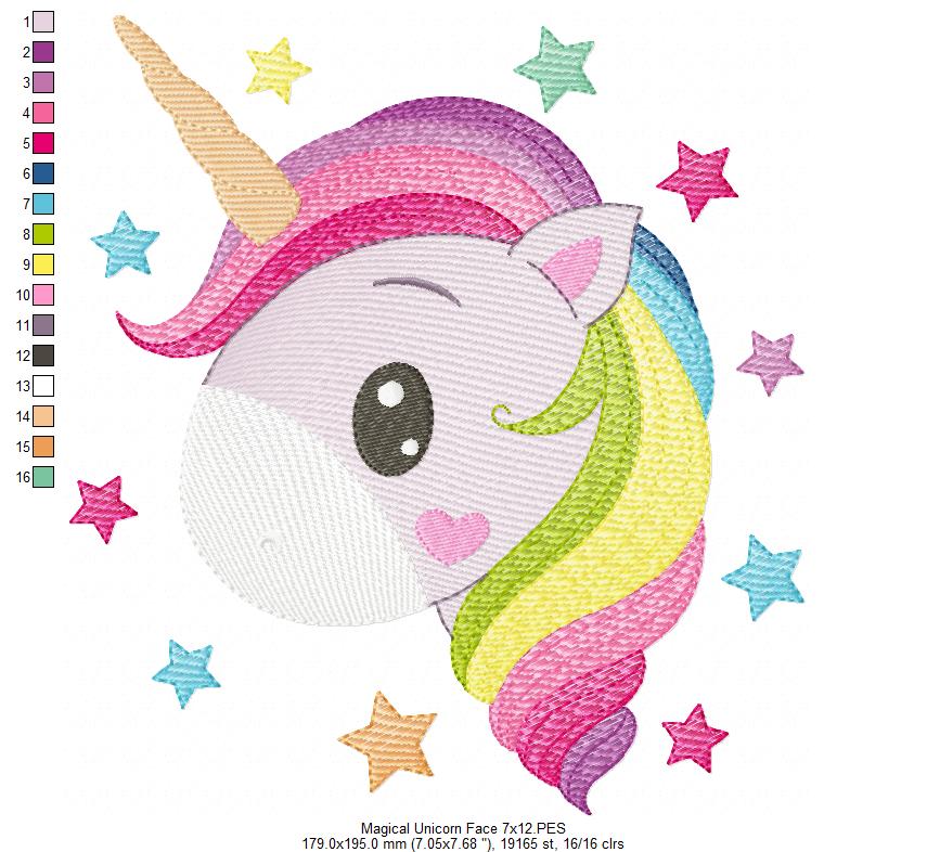 Magical Unicorn Face - Rippled Stitch - Machine Embroidery Design
