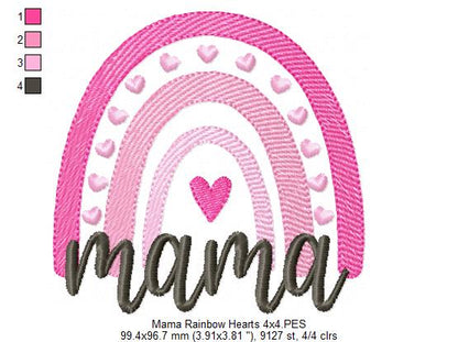 Mama Rainbow and Hearts - Rippled Stitch - Machine Embroidery Design