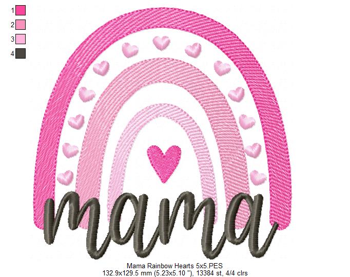 Mama Rainbow and Hearts - Rippled Stitch - Machine Embroidery Design
