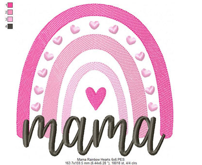 Mama Rainbow and Hearts - Rippled Stitch - Machine Embroidery Design