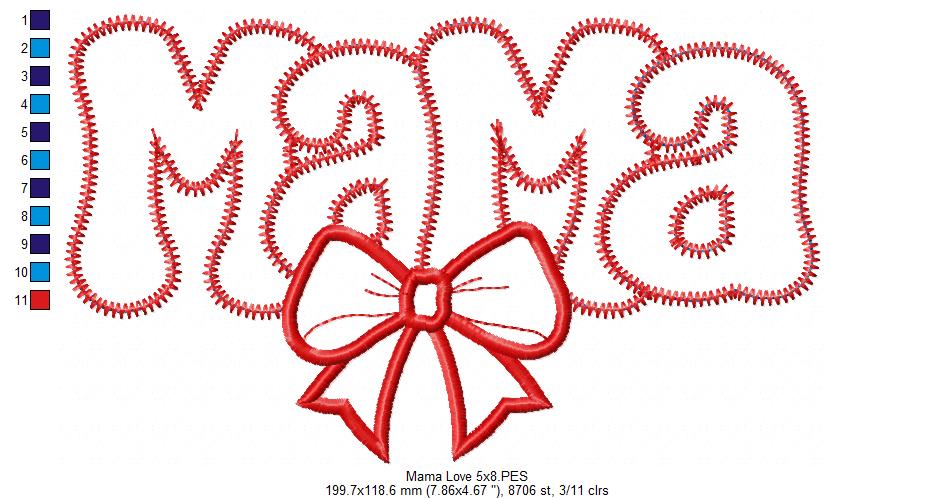 Valentines Mama - Applique - Machine Embroidery Design