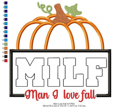 Pumpkin Man I Love Fall - Applique Embroidery