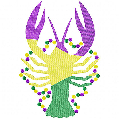 Crawfish and Beads Mardi Gras - Rippled Stitch - Machine Embroidery Design