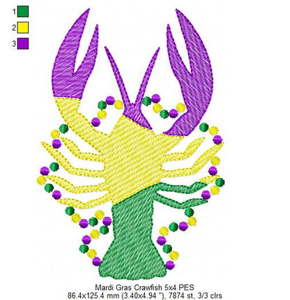Crawfish and Beads Mardi Gras - Rippled Stitch - Machine Embroidery Design