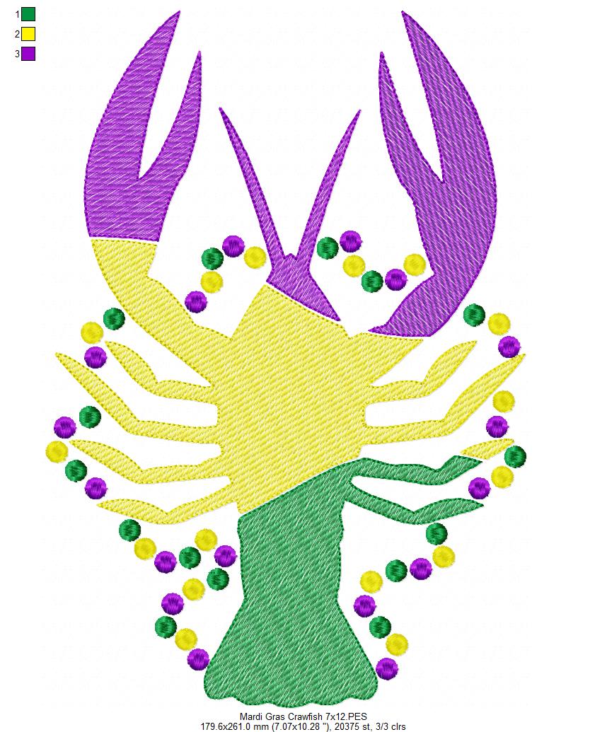 Crawfish and Beads Mardi Gras - Rippled Stitch - Machine Embroidery Design