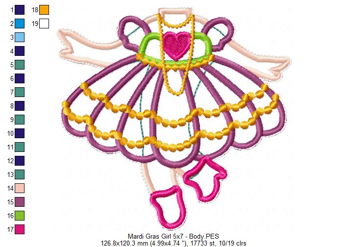 Cute Mardi Gras Girl - ITH Project - Machine Embroidery Design