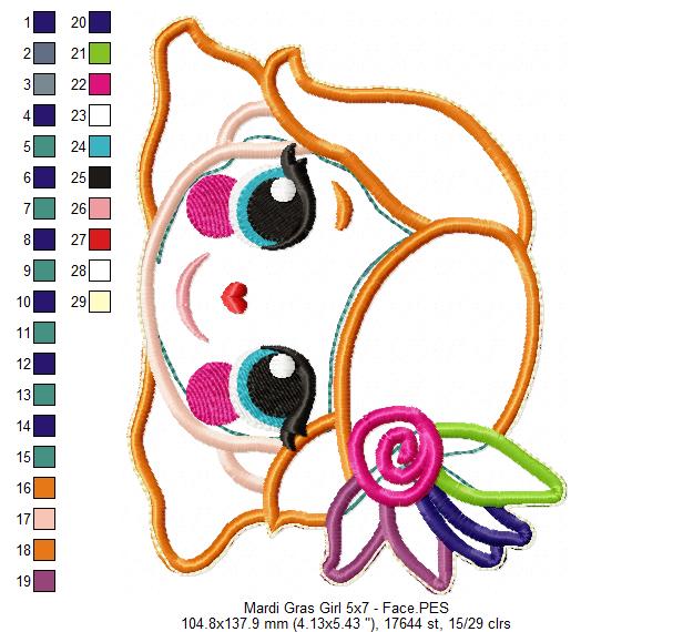 Cute Mardi Gras Girl - ITH Project - Machine Embroidery Design