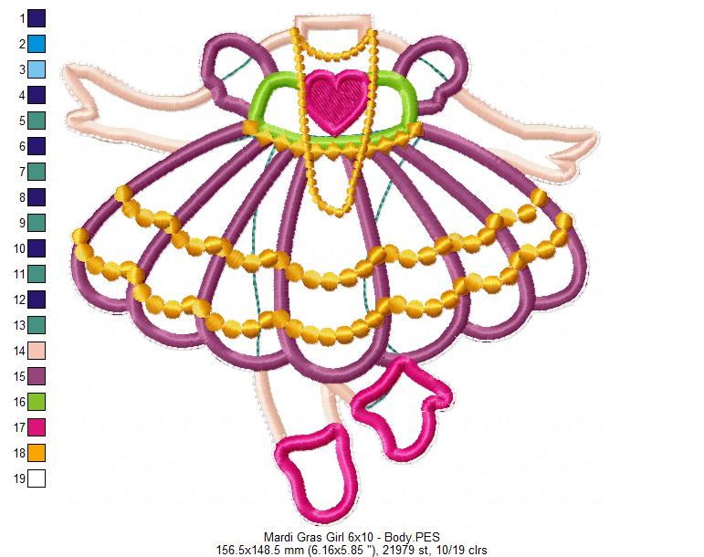 Cute Mardi Gras Girl - ITH Project - Machine Embroidery Design