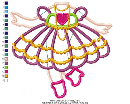 Cute Mardi Gras Girl - ITH Project - Machine Embroidery Design