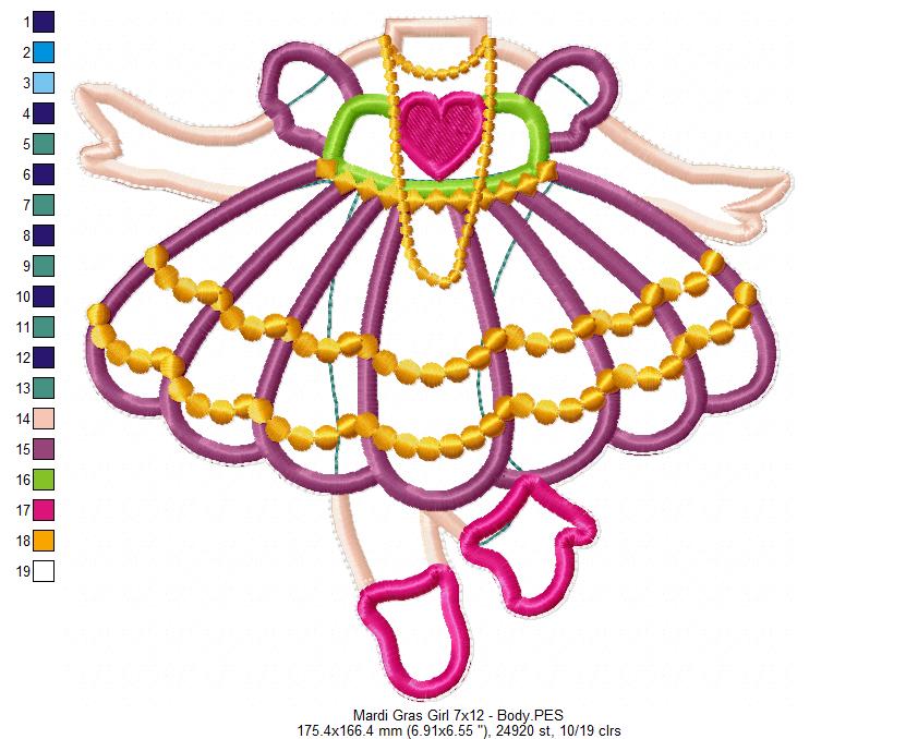 Cute Mardi Gras Girl - ITH Project - Machine Embroidery Design