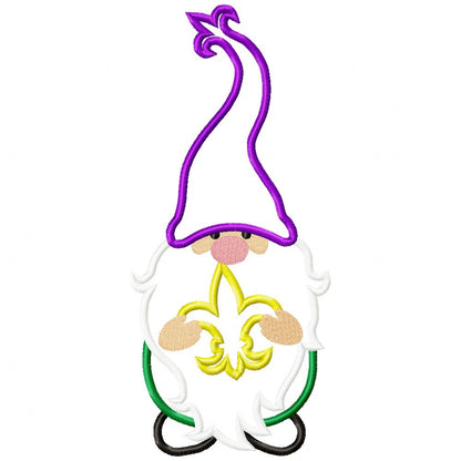 Mardi Gras Gnome Fleur - Applique - Machine Embroidery Design