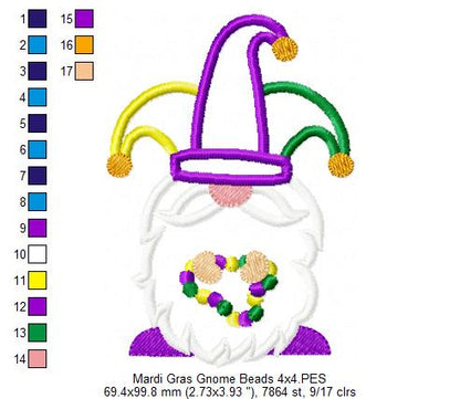 Mardi Gras Gnome Beads - Applique - Machine Embroidery Design