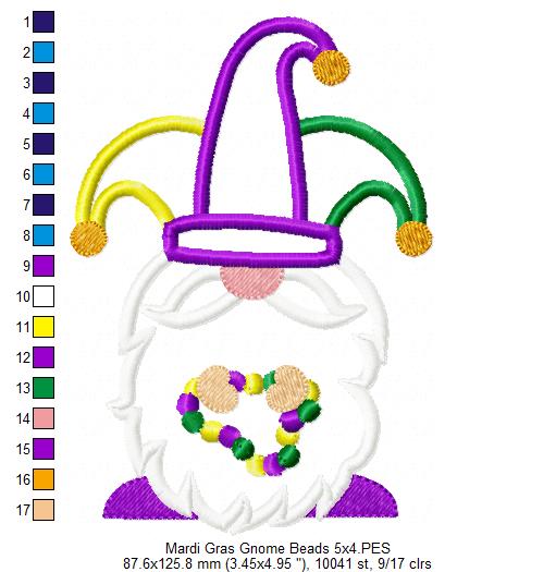 Mardi Gras Gnome Beads - Applique - Machine Embroidery Design