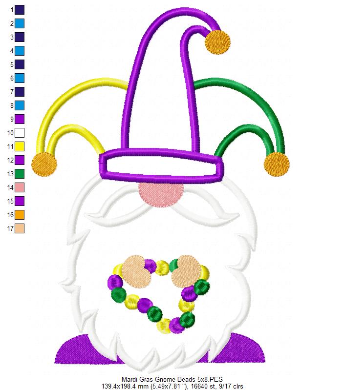 Mardi Gras Gnome Beads - Applique - Machine Embroidery Design