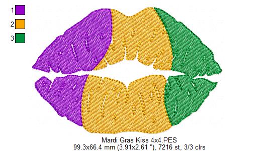 Mardi Gras Kiss - Rippled Stitch - Machine Embroidery Design