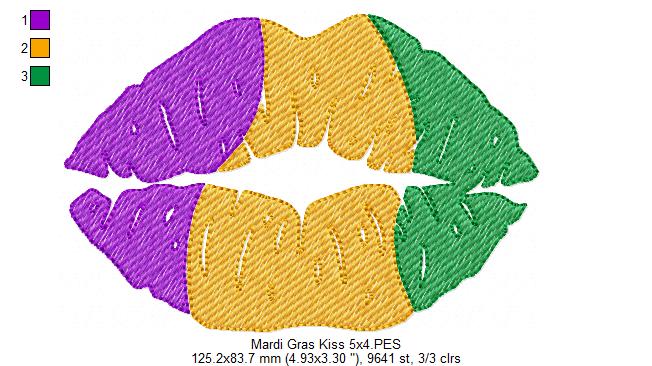 Mardi Gras Kiss - Rippled Stitch - Machine Embroidery Design