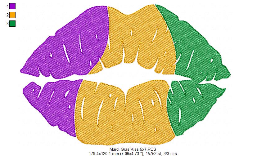 Mardi Gras Kiss - Rippled Stitch - Machine Embroidery Design