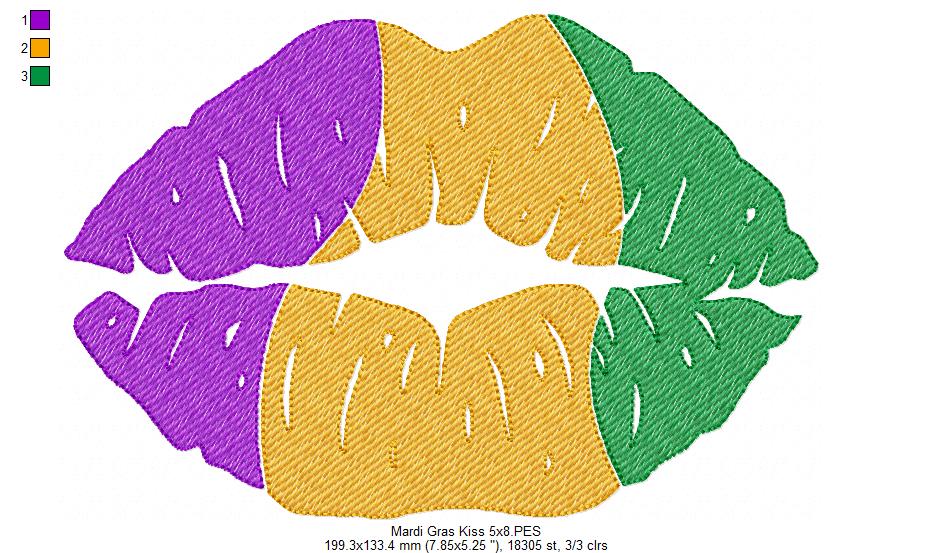 Mardi Gras Kiss - Rippled Stitch - Machine Embroidery Design