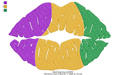 Mardi Gras Kiss - Rippled Stitch - Machine Embroidery Design