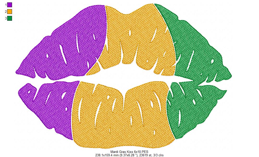 Mardi Gras Kiss - Rippled Stitch - Machine Embroidery Design