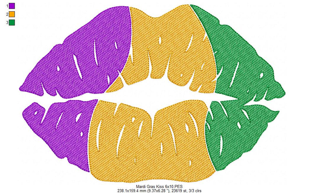 Mardi Gras Kiss - Rippled Stitch - Machine Embroidery Design