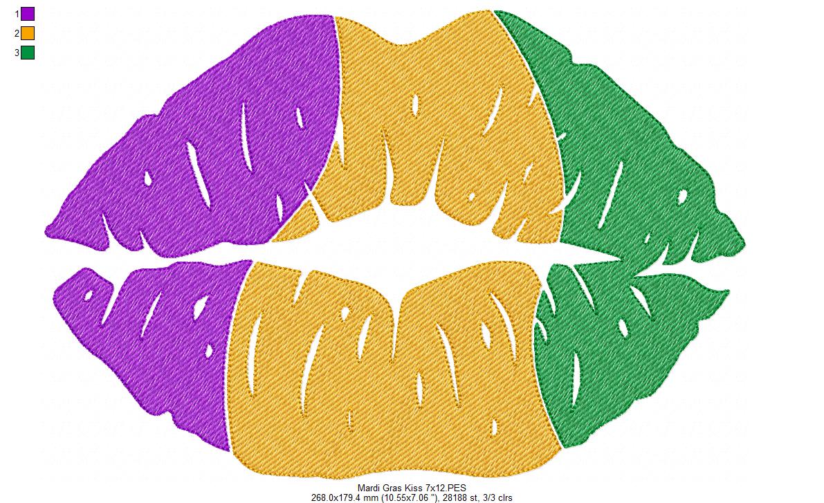 Mardi Gras Kiss - Rippled Stitch - Machine Embroidery Design