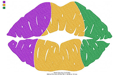 Mardi Gras Kiss - Rippled Stitch - Machine Embroidery Design